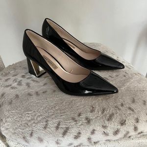 Zara black chunky heels with gold detailing